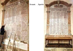 Pech Bleu, marbrerie Béziers : restauration à l’église La Madeleine Pech Bleu la Marbrerie – Restauration du monument aux morts de l’église La Madeleine à Béziers